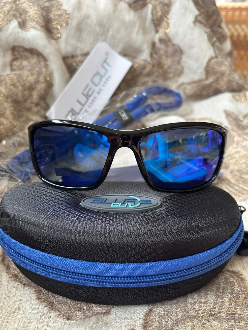 Blue Cut Polarized Blue Mirror Lens Shiny Black Frame Sunglasses Sporty Wrap